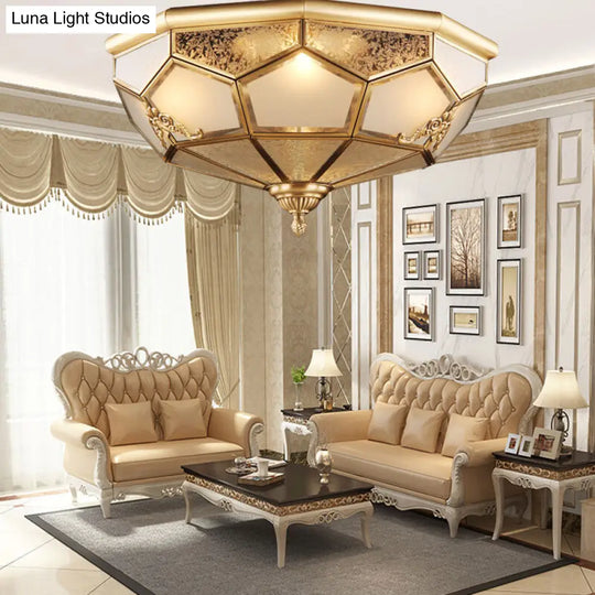 Classic Brass Flush Mount Ceiling Light Fixture With Frost Glass - Ideal For Living Room