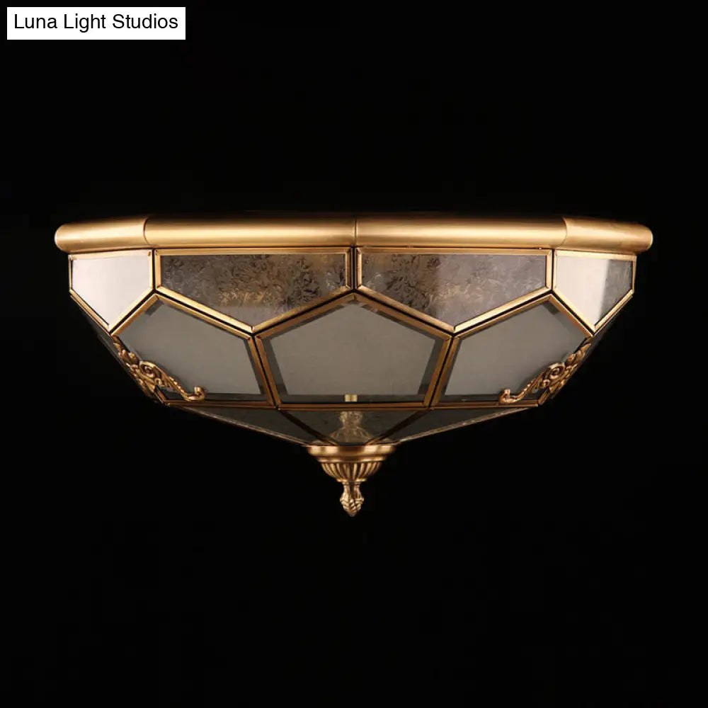 Classic Brass Flush Mount Ceiling Light Fixture With Frost Glass - Ideal For Living Room