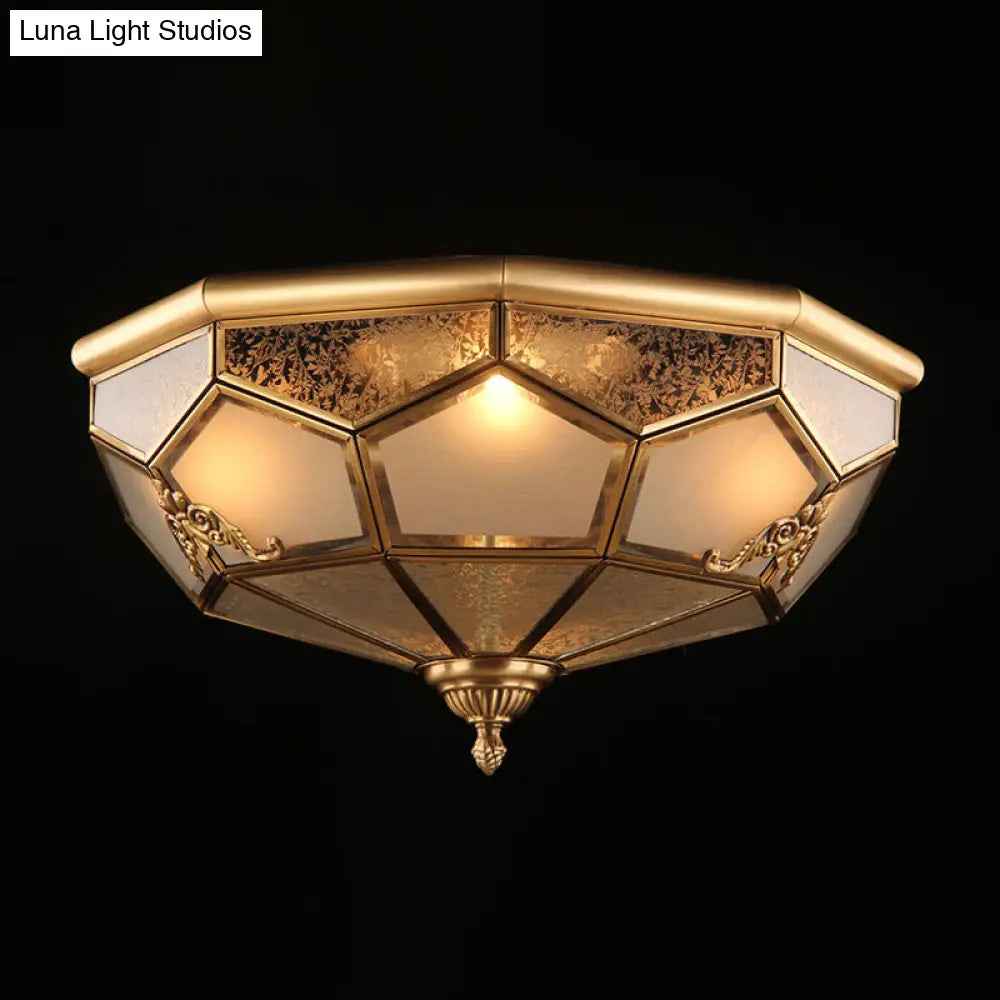 Classic Brass Flush Mount Ceiling Light Fixture With Frost Glass - Ideal For Living Room / 18