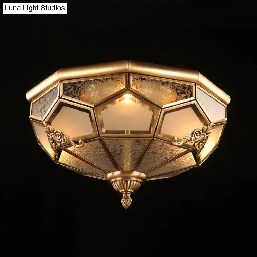 Classic Brass Flush Mount Ceiling Light Fixture With Frost Glass - Ideal For Living Room / 14
