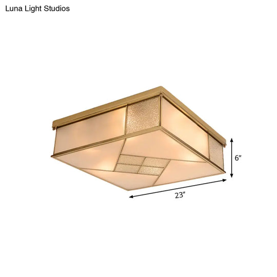 Classic Brass Flush Mount Ceiling Light With Frosted Glass Panel Shade - 4/6 Lights Bedroom Fixture