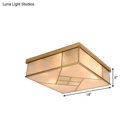 Classic Brass Flush Mount Ceiling Light With Frosted Glass Panel Shade - 4/6 Lights Bedroom Fixture