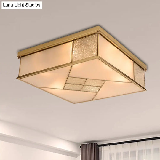 Classic Brass Flush Mount Ceiling Light With Frosted Glass Panel Shade - 4/6 Lights Bedroom Fixture