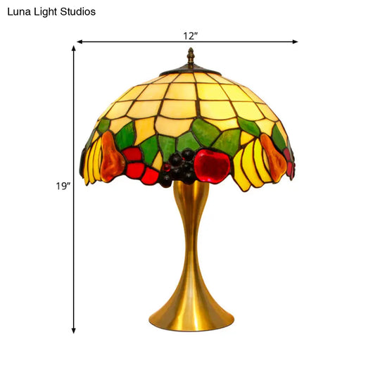 Classic Brass Fruit Tiffany Glass Table Lamp With Pull Chains