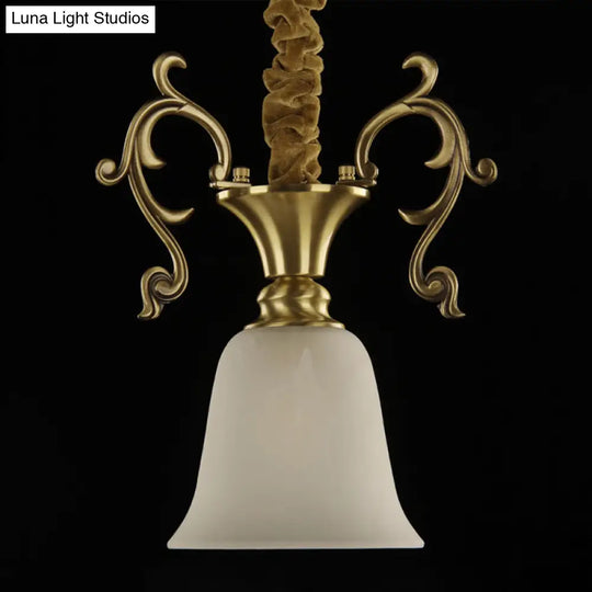 Classic Brass Hanging Ceiling Lamp With Frosted Glass Bowl - Ideal For Porch