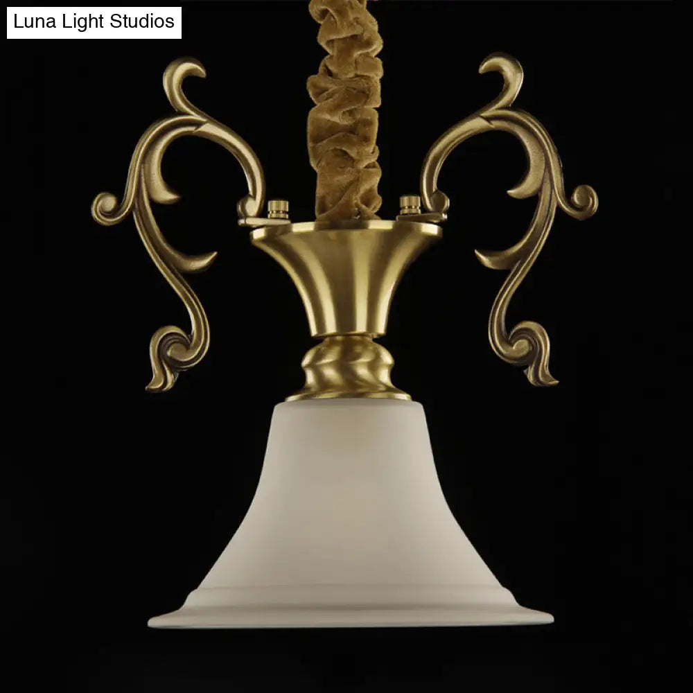 Classic Brass Hanging Ceiling Lamp With Frosted Glass Bowl - Ideal For Porch