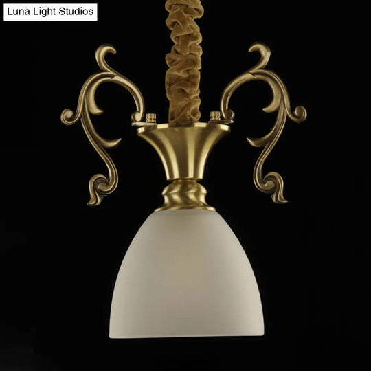 Classic Brass Hanging Ceiling Lamp With Frosted Glass Bowl - Ideal For Porch