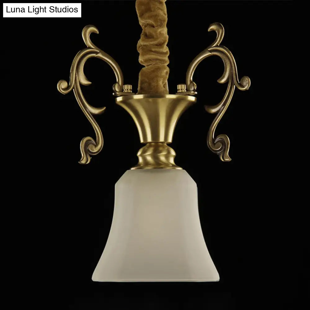 Classic Brass Hanging Ceiling Lamp With Frosted Glass Bowl - Ideal For Porch