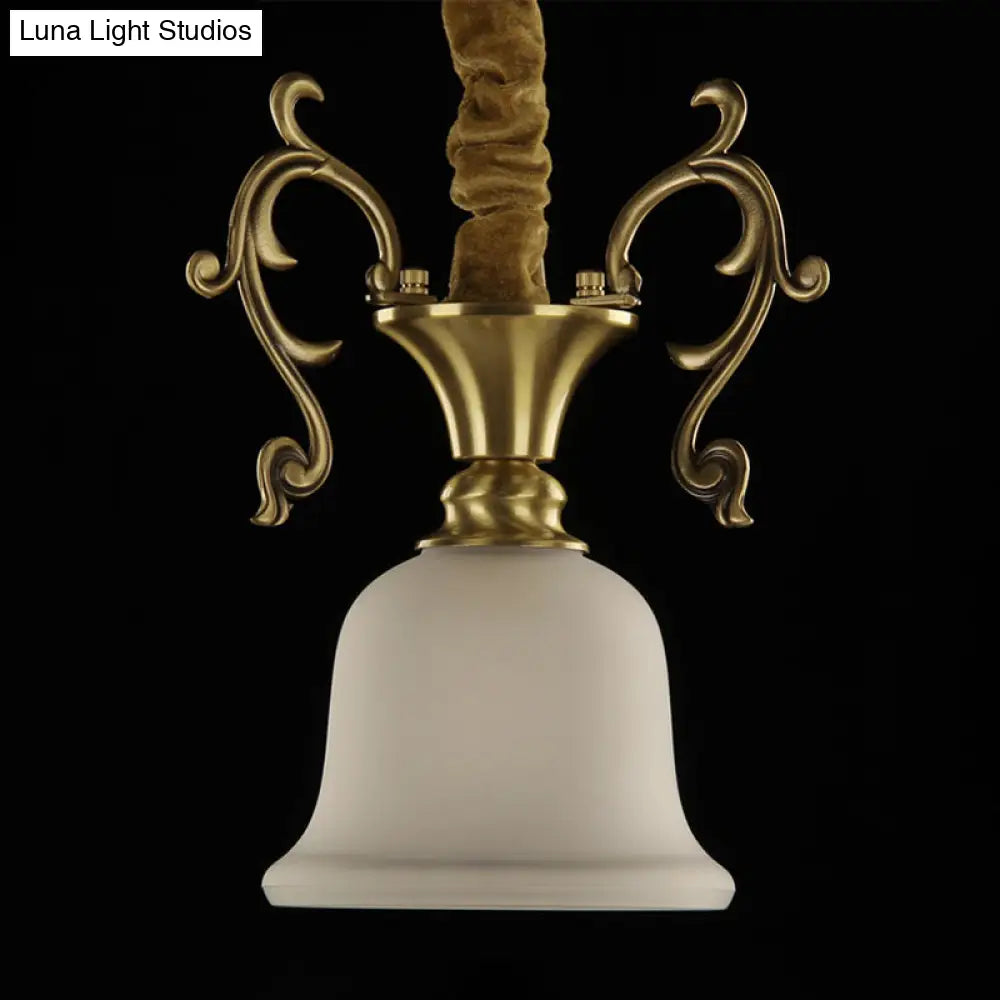 Classic Brass Hanging Ceiling Lamp With Frosted Glass Bowl - Ideal For Porch