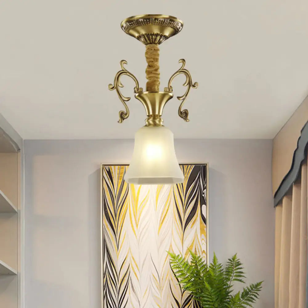 Classic Brass Hanging Ceiling Lamp With Frosted Glass Bowl - Ideal For Porch / Trapezoid