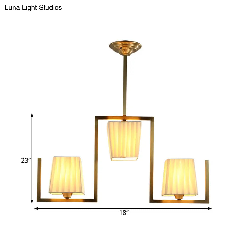 Classic Brass Island Pendant Light Kit With Rectangle Fabric Shade - 3 Lights Dining Room Lighting