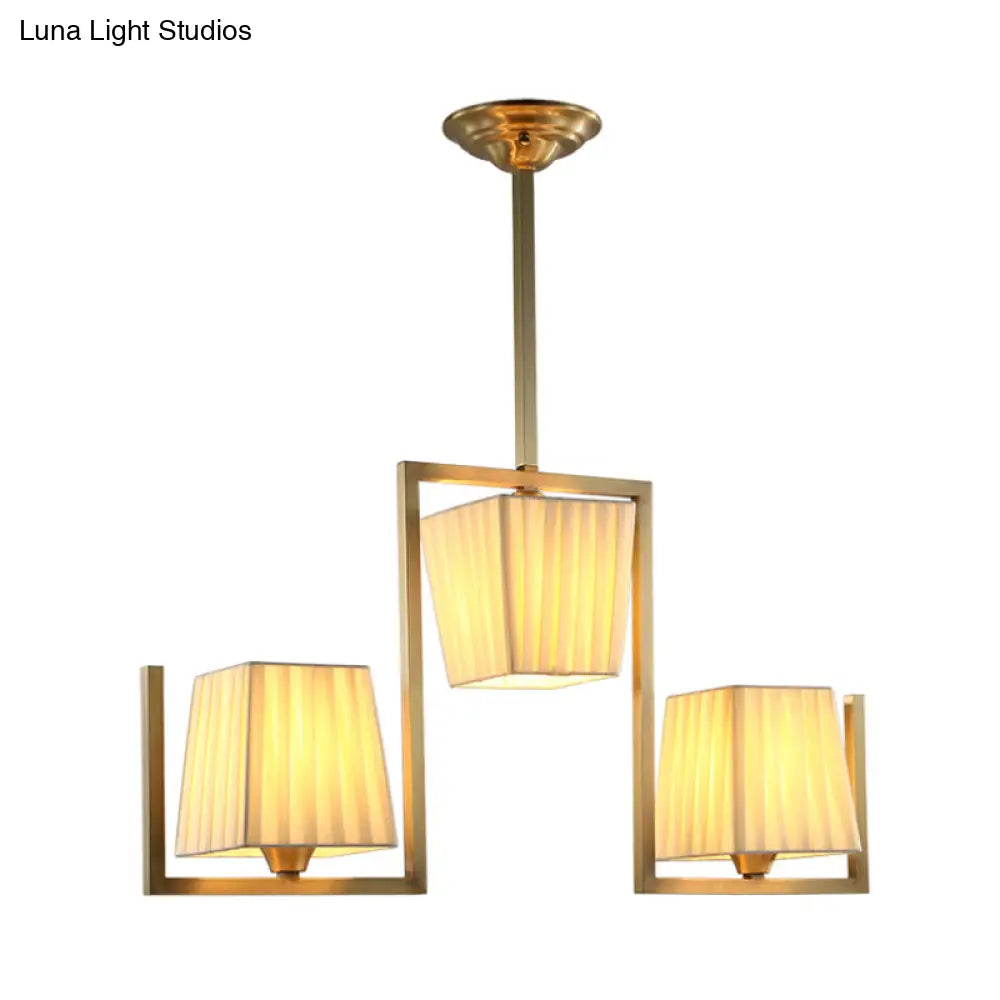 Classic Brass Island Pendant Light Kit With Rectangle Fabric Shade - 3 Lights Dining Room Lighting