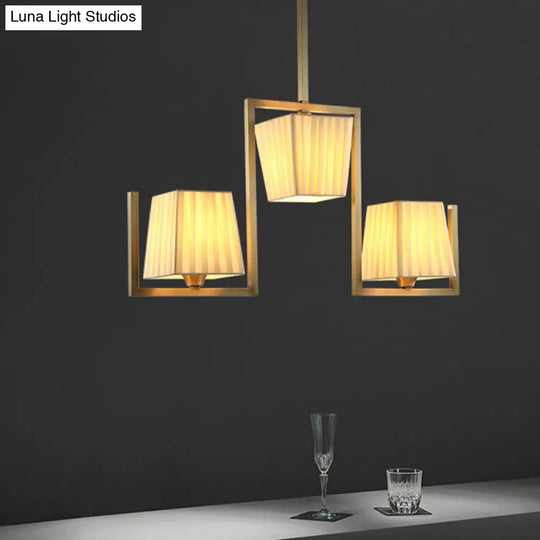 Classic Brass Island Pendant Light Kit With Rectangle Fabric Shade - 3 Lights Dining Room Lighting