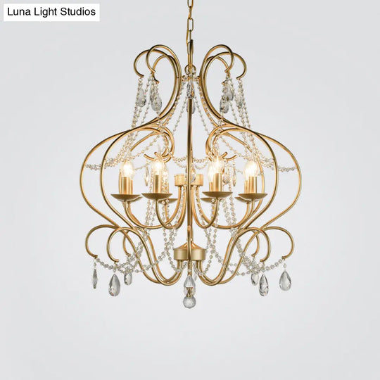 Classic Brass Metal Hanging Lamp Kit - 8-Light Crystal Chandelier For Living Room