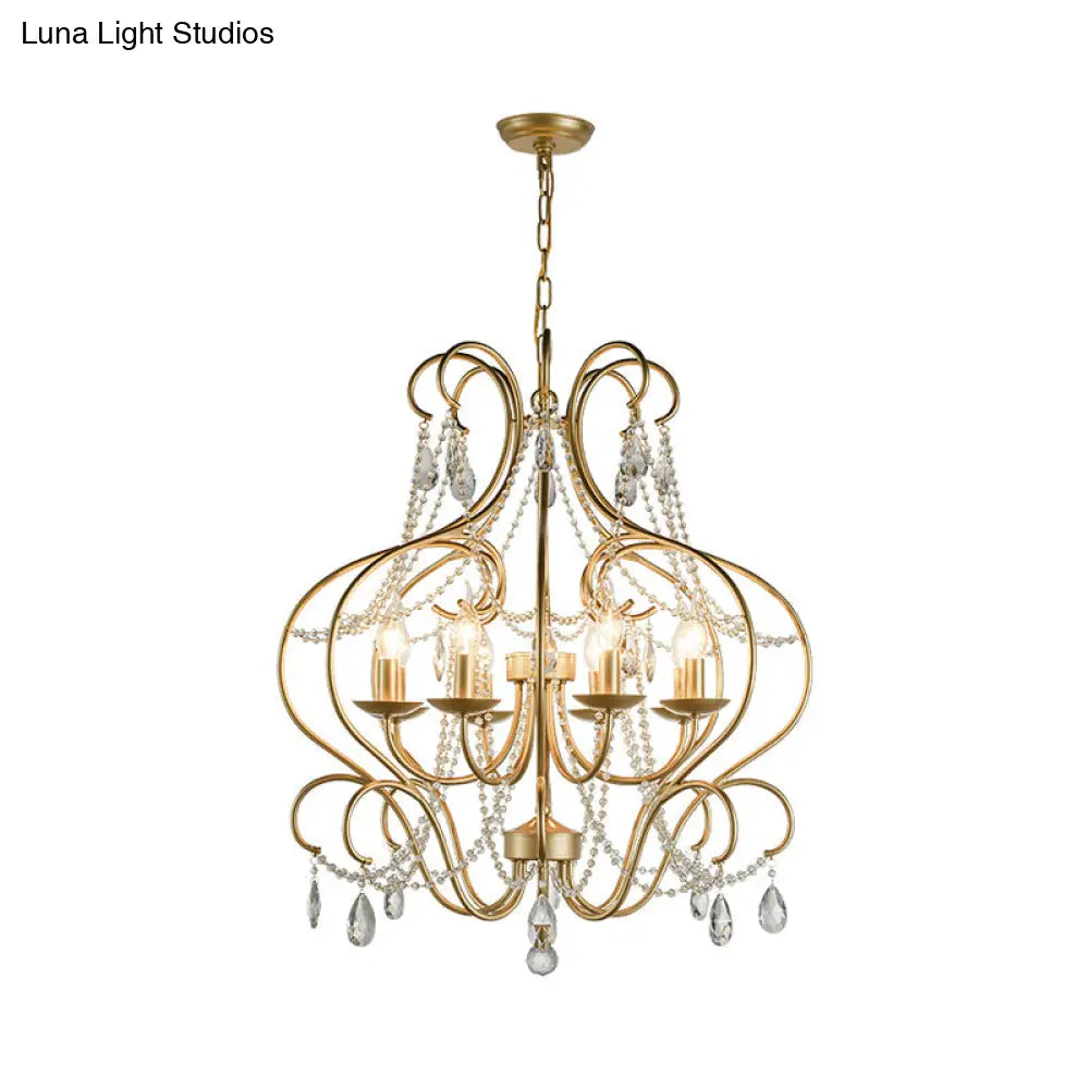 Classic Brass Metal Hanging Lamp Kit - 8-Light Crystal Chandelier For Living Room