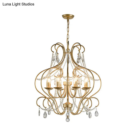 Classic Brass Metal Hanging Lamp Kit - 8-Light Crystal Chandelier For Living Room