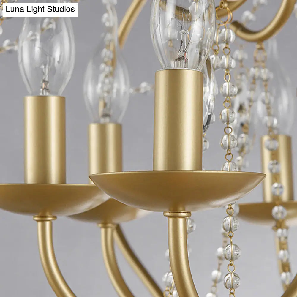 Classic Brass Metal Hanging Lamp Kit - 8-Light Crystal Chandelier For Living Room