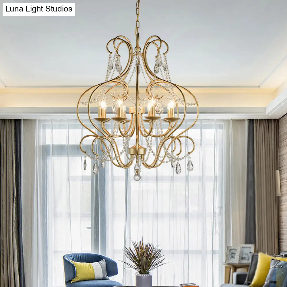 Classic Brass Metal Hanging Lamp Kit - 8-Light Crystal Chandelier For Living Room