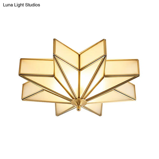Classic Brass Star Flush Mount Fixture With Beveled Frosted Glass For Living Room Ceiling Light