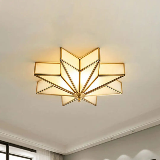 Classic Brass Star Flush Mount Fixture With Beveled Frosted Glass For Living Room Ceiling Light (4