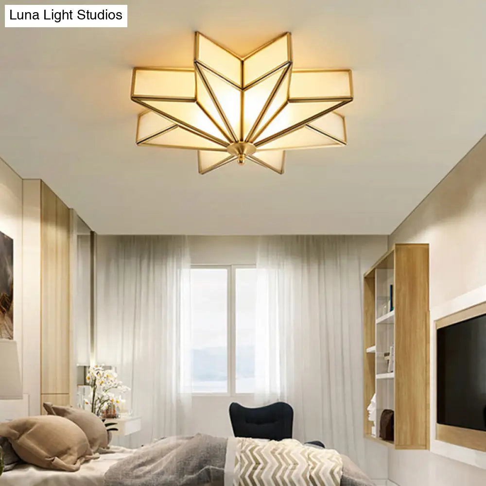 Classic Brass Star Flush Mount Fixture With Beveled Frosted Glass For Living Room Ceiling Light (4