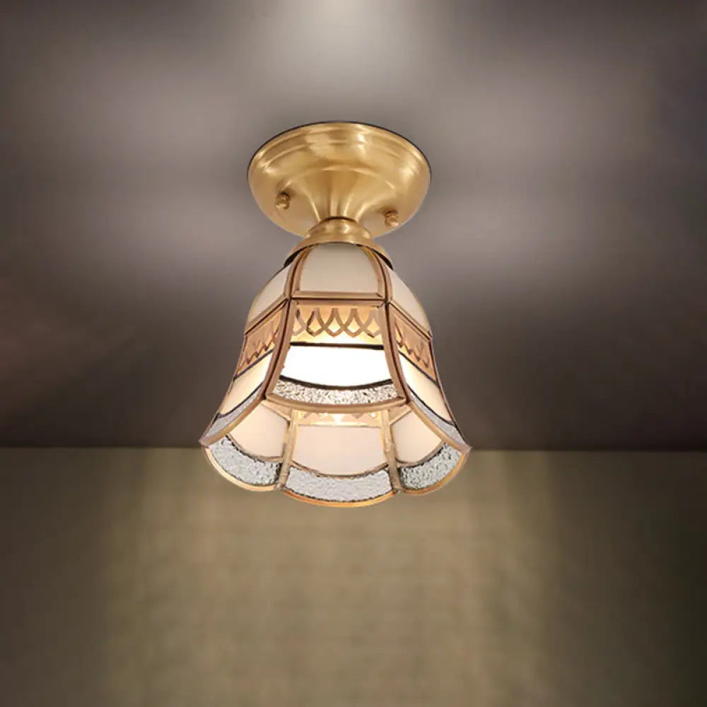 Classic Brass Tapered Flush Mount Light With Frosted Glass - 5’/6.5’ Wide 1-Light Colonial