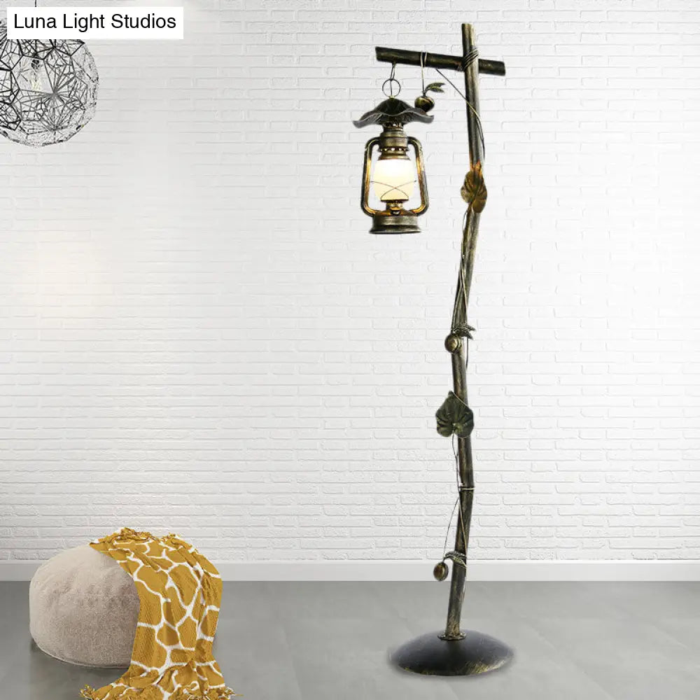 Classic Bronze Tree Shaped Floor Light With Oil Lamp Design For Study Room - 1-Light Metal Standing