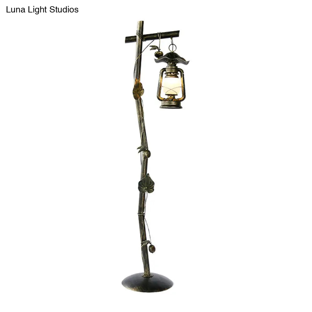 Classic Bronze Tree Shaped Floor Light With Oil Lamp Design For Study Room - 1-Light Metal Standing