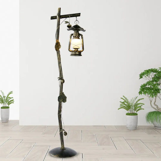 Classic Bronze Tree Shaped Floor Light With Oil Lamp Design For Study Room - 1-Light Metal Standing