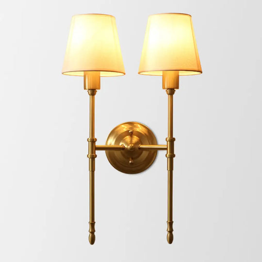 Classic Bronze Wall Sconce Light - Metallic Bedside Mount With Fabric Cone Shade 2 /