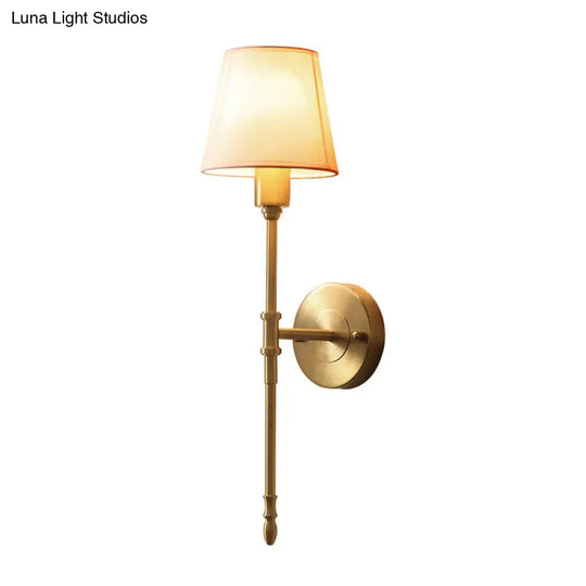 Classic Bronze Wall Sconce Light - Metallic Bedside Mount With Fabric Cone Shade