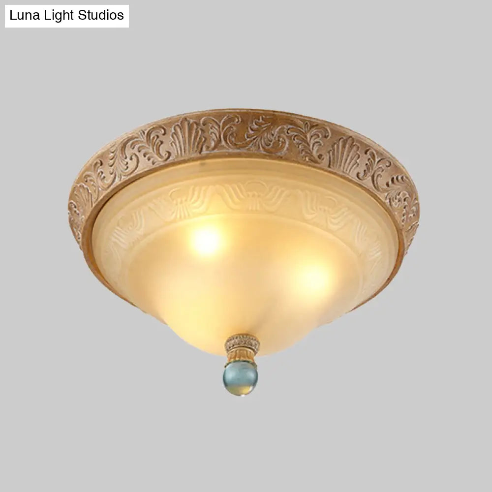 Classic Brown Conical Ceiling Light: 3 - Bulb Flush Mount For Living Room