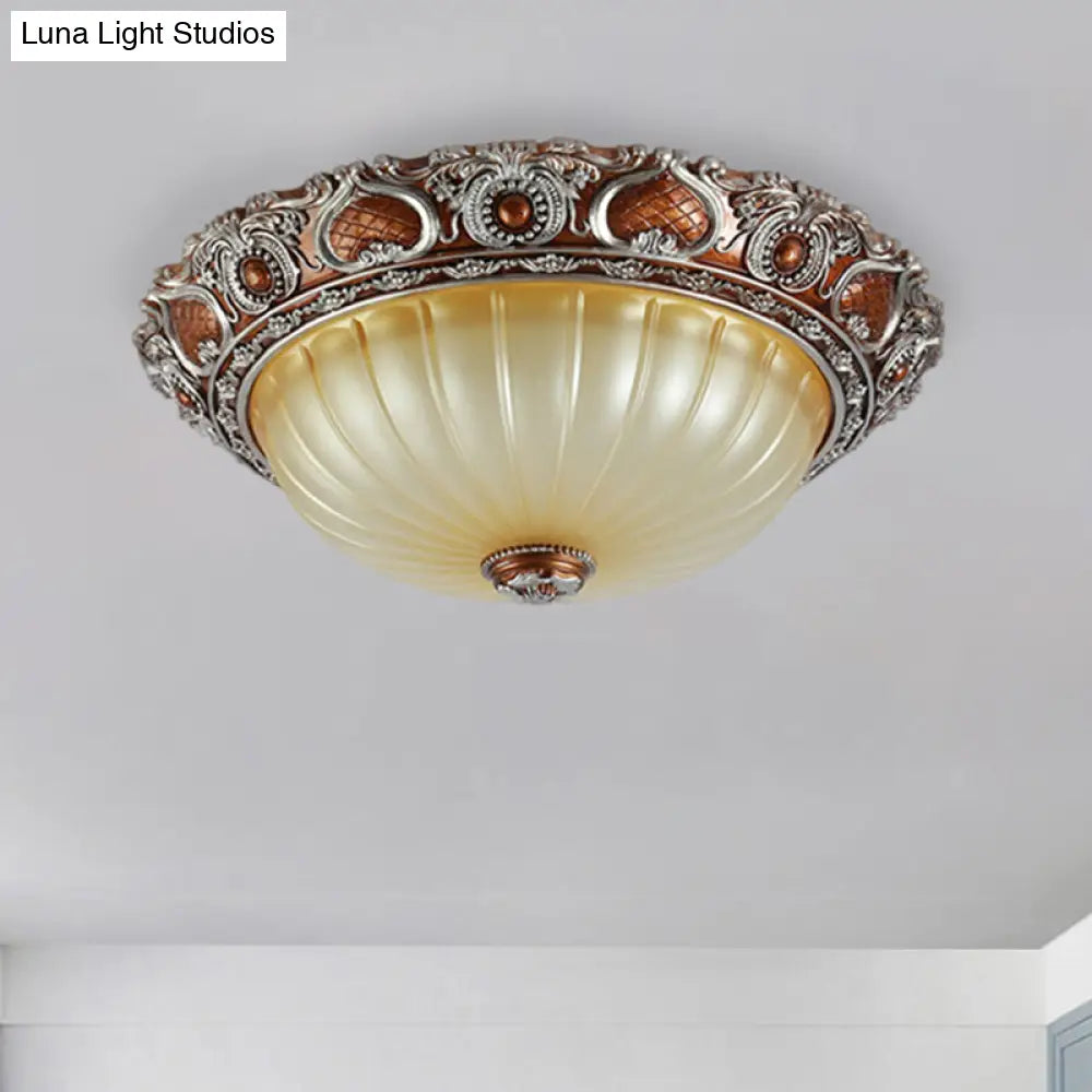 Classic Brown Pleated Flush Mount Ceiling Fixture 2/3 Light 13/17/19.5 Wide