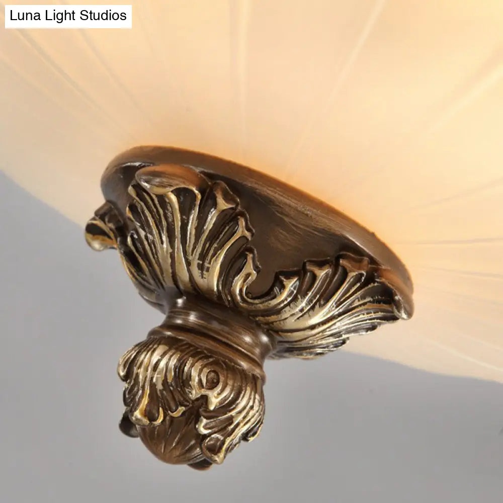 Classic Brown Ribbed Glass Dome Flush Mount Lighting Fixture - 3 Heads Ideal For Bedroom