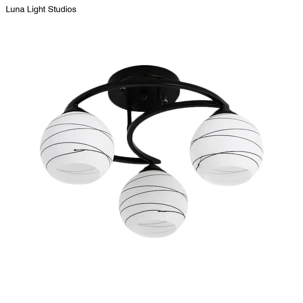 Classic Bubble Shade White Glass Semi Flush Mount Light In Black - 3/6 Lights Ceiling Lighting For