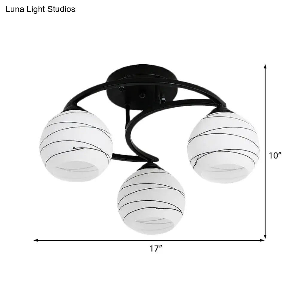 Classic Bubble Shade White Glass Semi Flush Mount Light In Black - 3/6 Lights Ceiling Lighting For