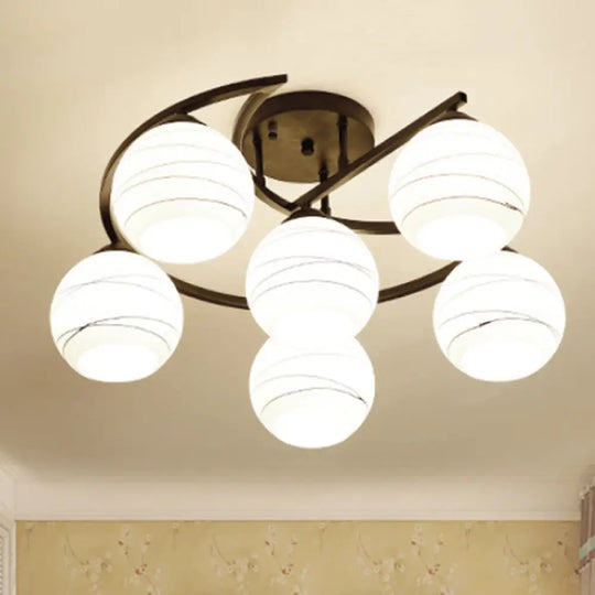 Classic Bubble Shade White Glass Semi Flush Mount Light In Black - 3/6 Lights Ceiling Lighting For