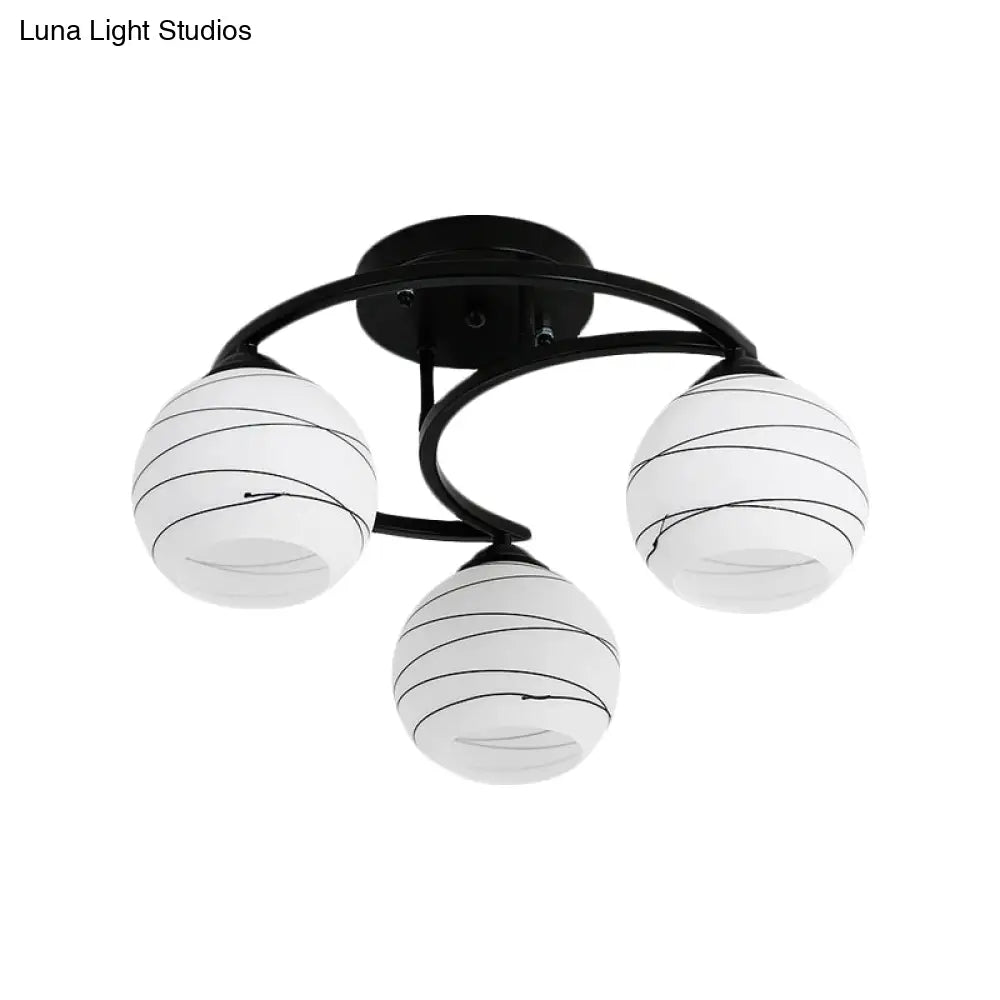 Classic Bubble Shade White Glass Semi Flush Mount Light In Black - 3/6 Lights Ceiling Lighting For