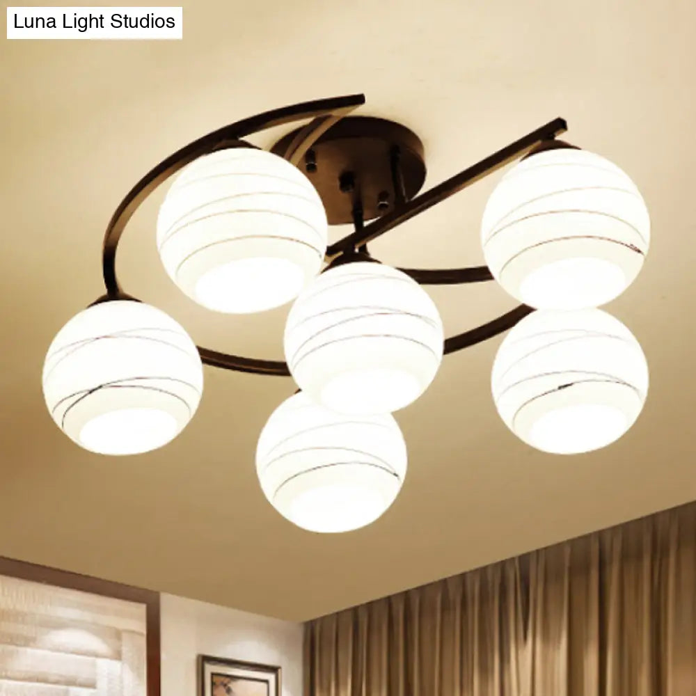 Classic Bubble Shade White Glass Semi Flush Mount Light In Black - 3/6 Lights Ceiling Lighting For