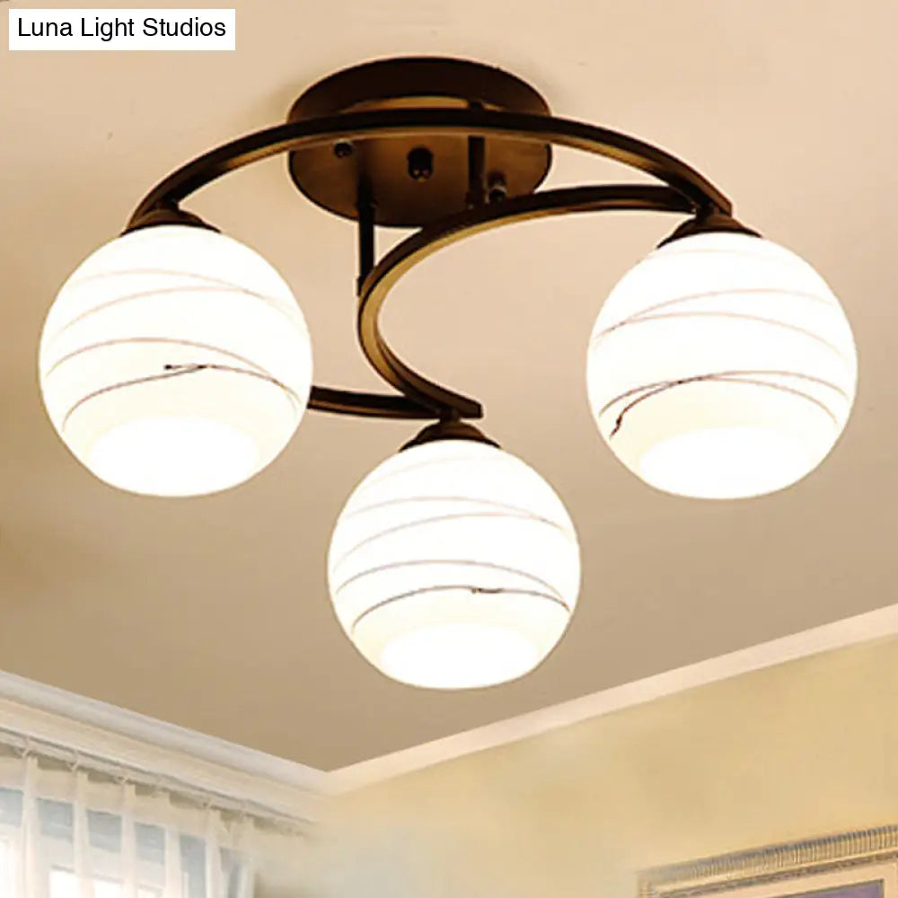 Classic Bubble Shade White Glass Semi Flush Mount Light In Black - 3/6 Lights Ceiling Lighting For