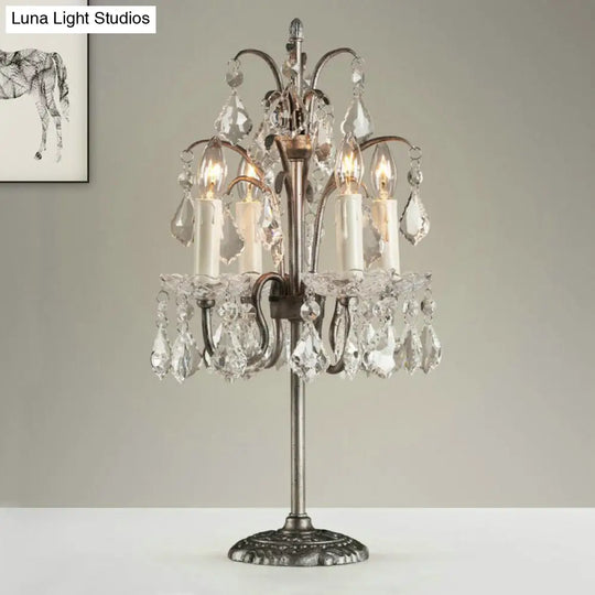 Classic Candelabra Table Lamp With 4 Crystal Drip Heads In White/Black - Perfect For Bedside