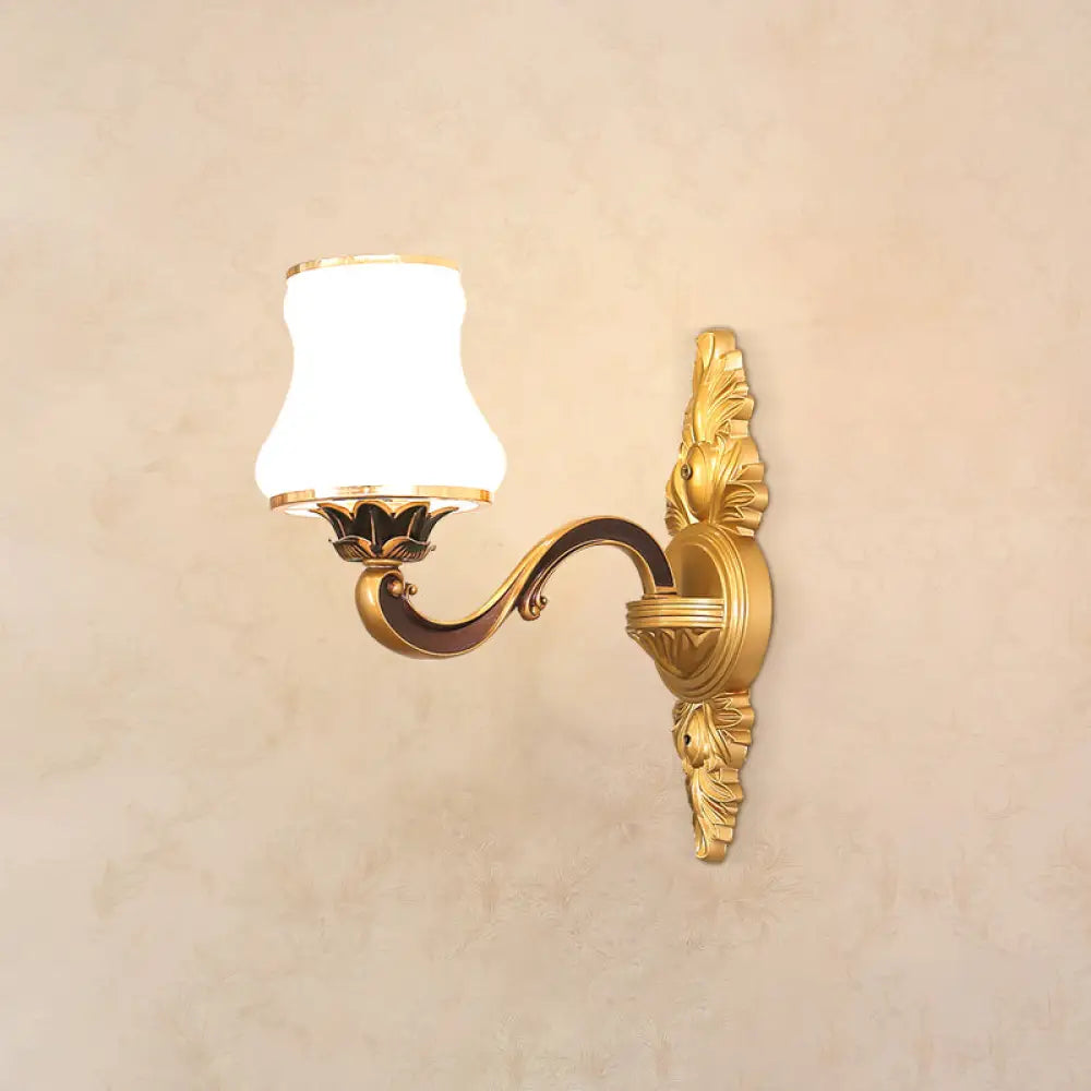 Classic Carved Arm Metal Wall Sconce With White Glass Shade - Elegant Lighting 1 / A