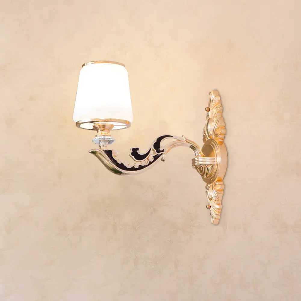 Classic Carved Arm Metal Wall Sconce With White Glass Shade - Elegant Lighting 1 / B