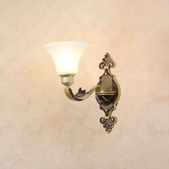 Classic Carved Arm Metal Wall Sconce With White Glass Shade - Elegant Lighting 1 / D