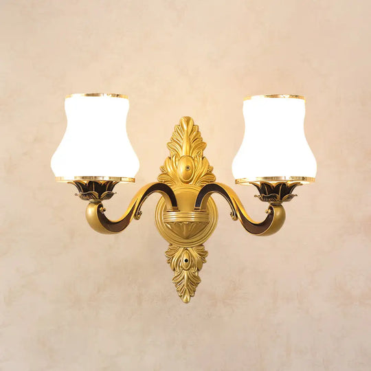 Classic Carved Arm Metal Wall Sconce With White Glass Shade - Elegant Lighting 2 / A