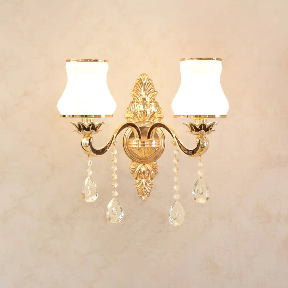 Classic Carved Arm Metal Wall Sconce With White Glass Shade - Elegant Lighting 2 / C