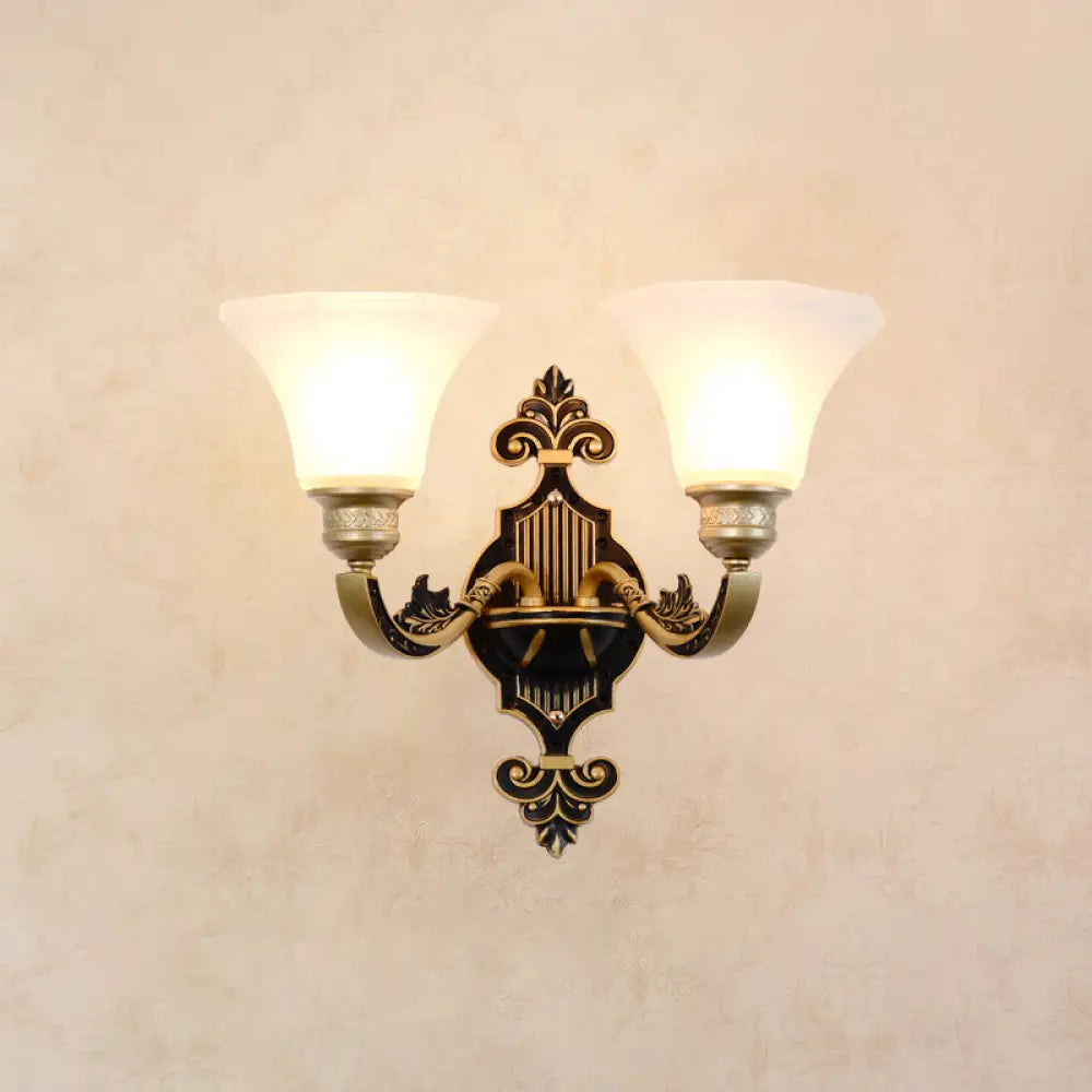 Classic Carved Arm Metal Wall Sconce With White Glass Shade - Elegant Lighting 2 / D