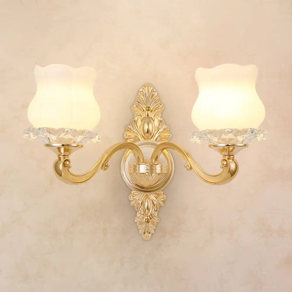 Classic Carved Arm Metal Wall Sconce With White Glass Shade - Elegant Lighting 2 / E