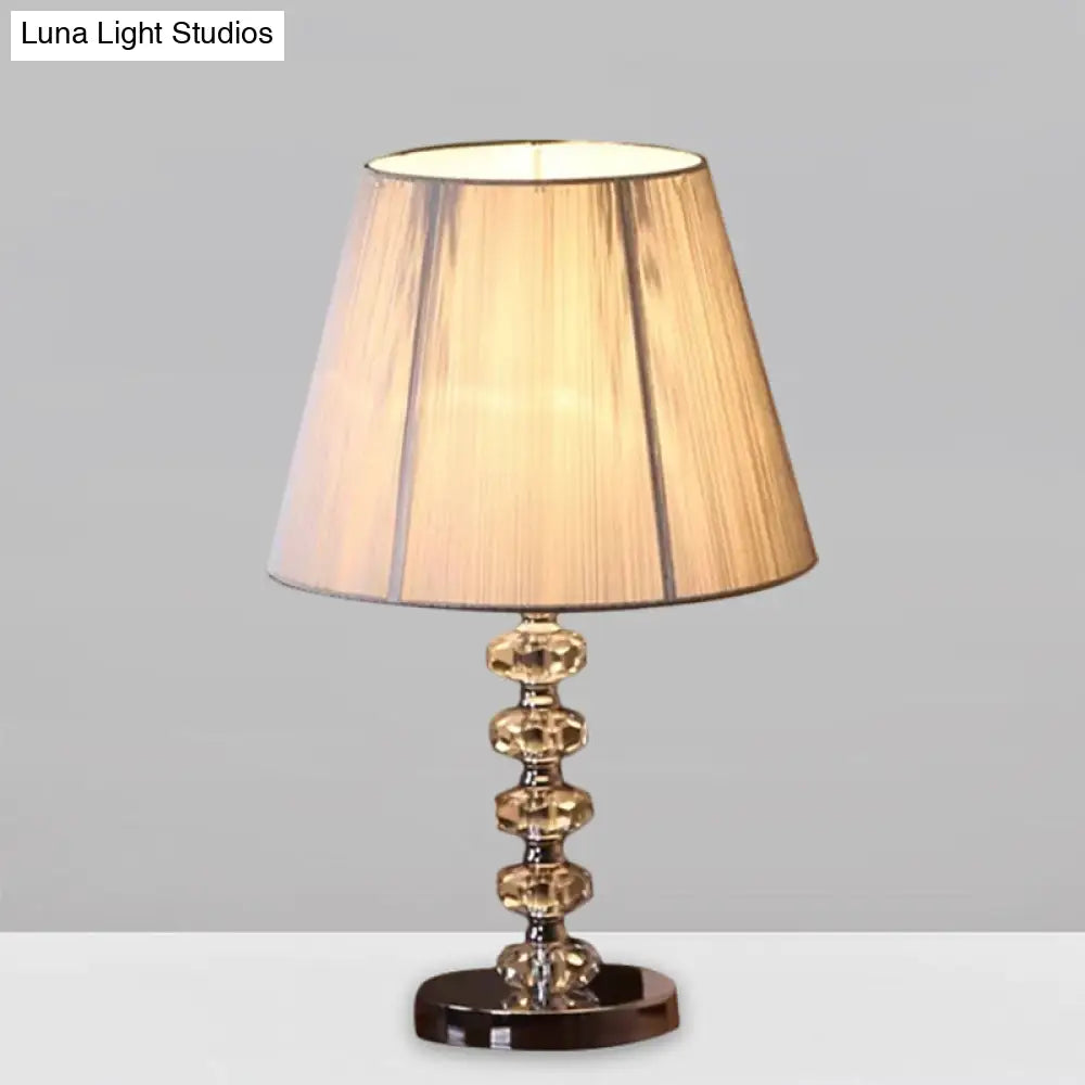 Classic Chrome Crystal Night Lamp With Round Faceted Design & Conical Fabric Shade - Ideal For