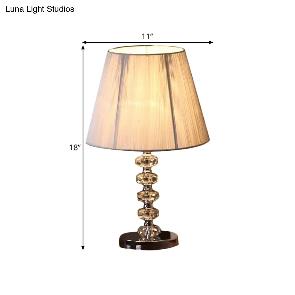 Classic Chrome Crystal Night Lamp With Round Faceted Design & Conical Fabric Shade - Ideal For